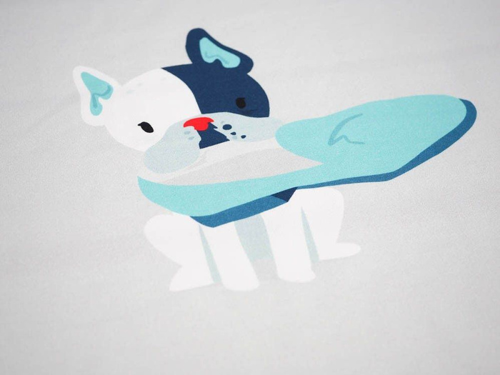 Dog with shoe (J'adore Paris) / aqua - panel single jersey TE210