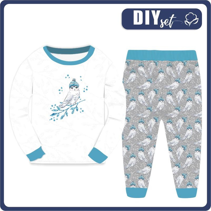KINDERPYJAMAS "MIKI" - EULE MIT DER MÜTZE (VERZAUBERTER WINTER) - Elastische Baumwoll Maschenware (98/104)