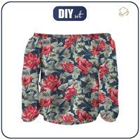 Carmenausschnitt Bluse SOFIA - ROTE MOHNBLUMEN (ROTER GARTEN) - Nähset L