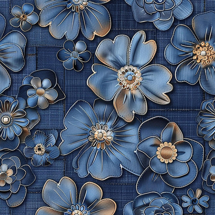 DENIM FLOWERS wz.1- single jersey with elastane ITY
