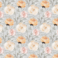 FLOWERS AND LEAVES pat. 7 / grey - Cotton woven fabric
