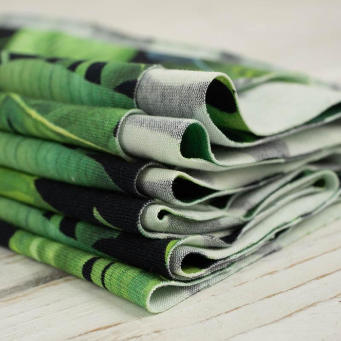 43cm TROPICAL LEAVES pat. 2 / black - single jersey 