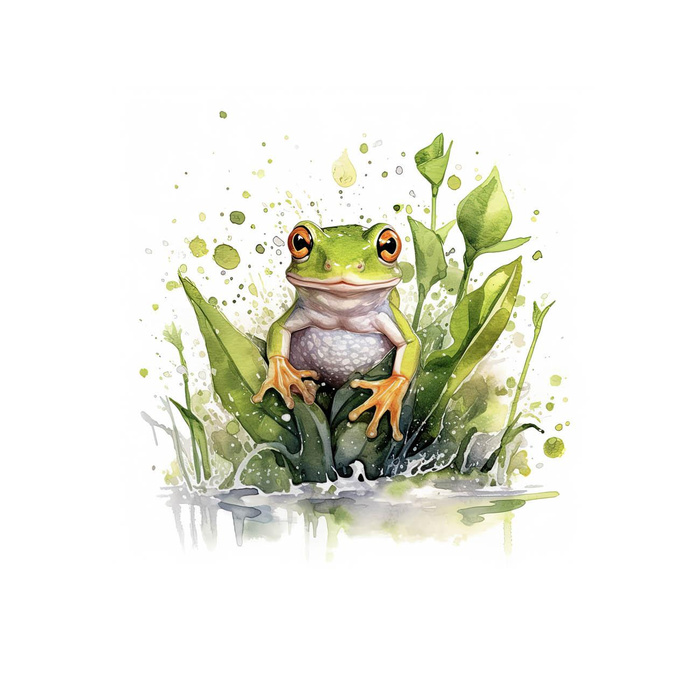 WATERCOLOR FROG - Paneel (60cm x 50cm) SINGLE JERSEY 