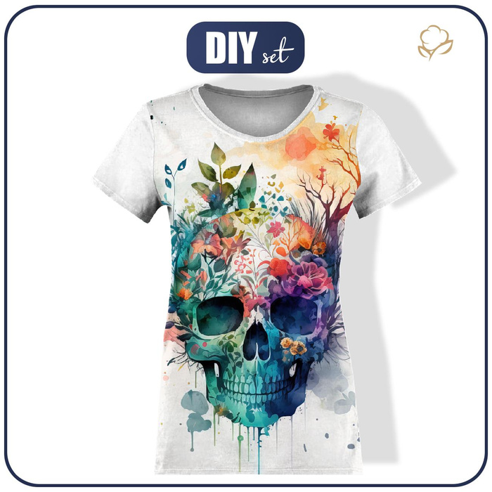 T-SHIRT DAMSKI - WATERCOLOR SKULL - zestaw do uszycia XL