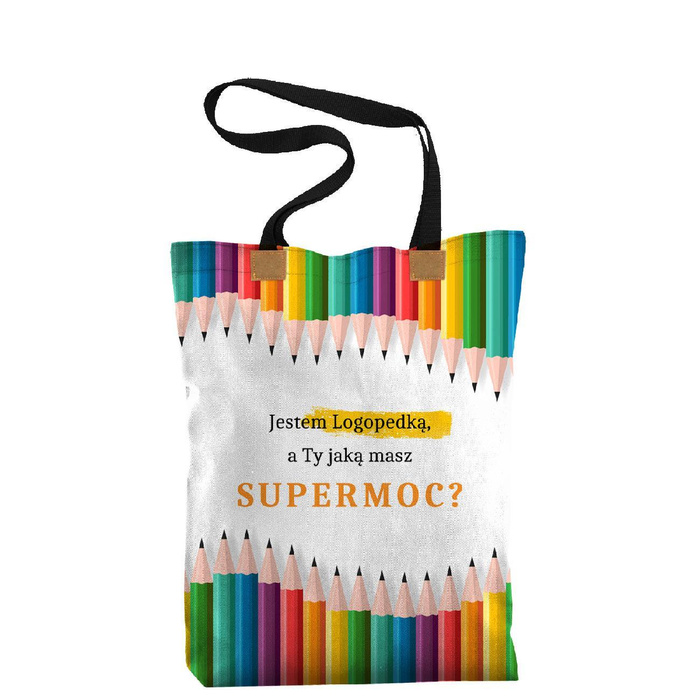 SHOPPER BAG - JESTEM LOGOPEDKĄ, A TY JAKĄ MASZ SUPERMOC? / kredki - Panama 220g - sewing set