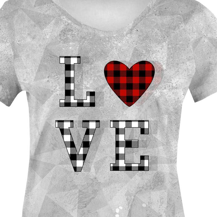T-SHIRT DAMSKI - LOVE / serce vichy (BE MY VALENTINE) / LÓD - single jersey M