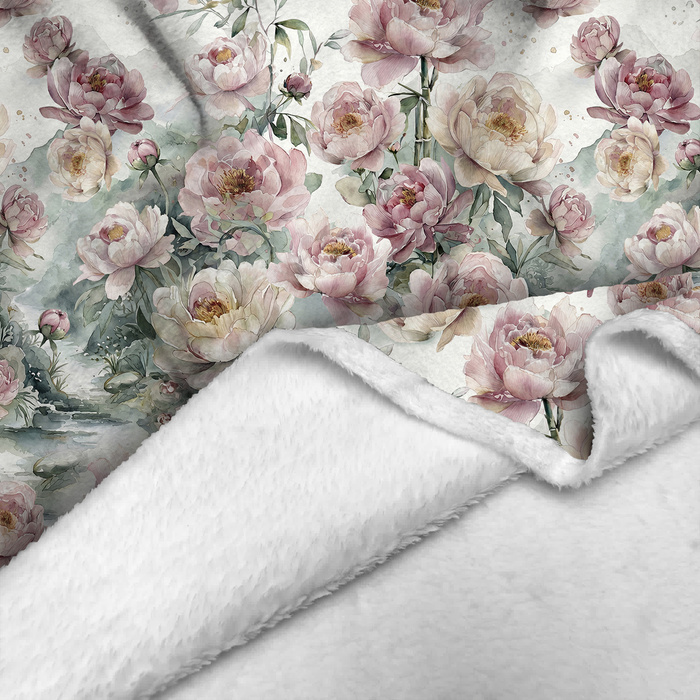 FLOWERS PANDA FAMILY - Minky-Plüsch