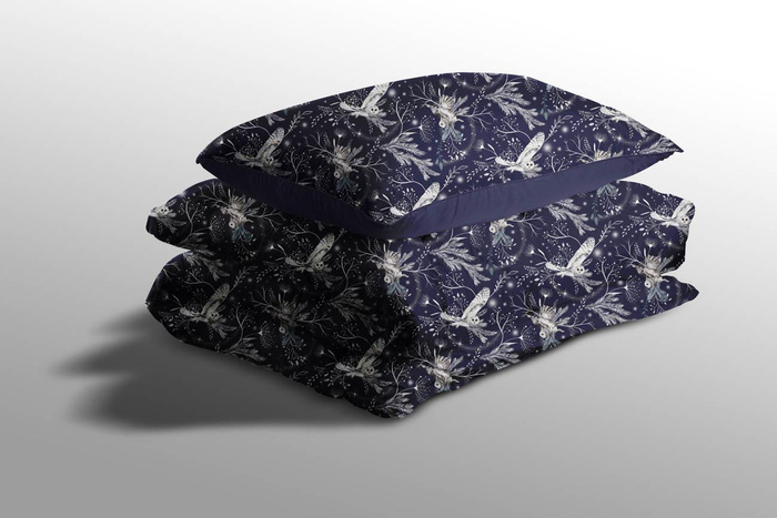 WINTER OWLS / dark blue (WINTER IN PARK)- Upholstery velour 