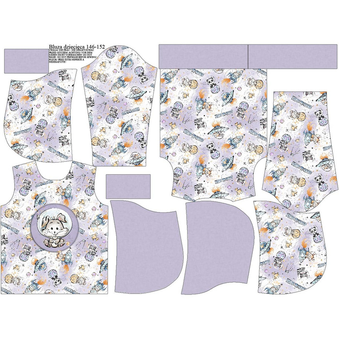 KID'S HOODIE (ALEX) - SPACE CUTIES pat. 10 (CUTIES IN THE SPACE) - looped knit fabric (122/128)