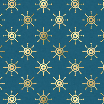 GOLDEN STEERING WHEEL (GOLDEN OCEAN) / sea blue - Cotton woven fabric