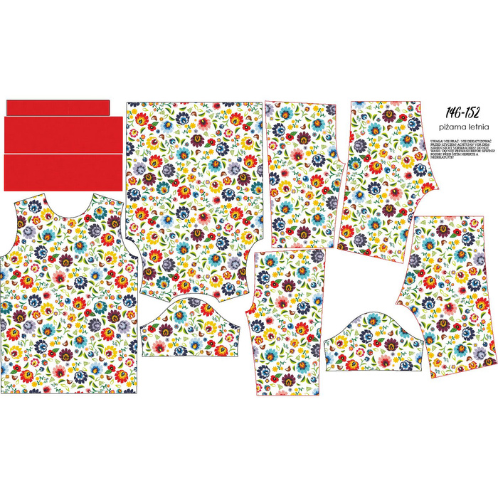 KINDERPYJAMA "ADA" - LOWICZ FOLKLORE / weiß - Bambus-Single Jersey mit Elastan (146/152)
