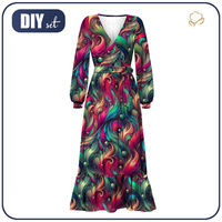 WRAP FLOUNCED DRESS "ABELLA" (XXL) - COLORFUL FEATHER PINK - sewing set