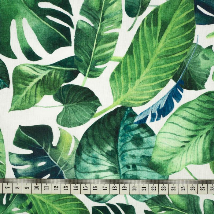 TROPICAL LEAVES pat. 2 / white - Linen 100%