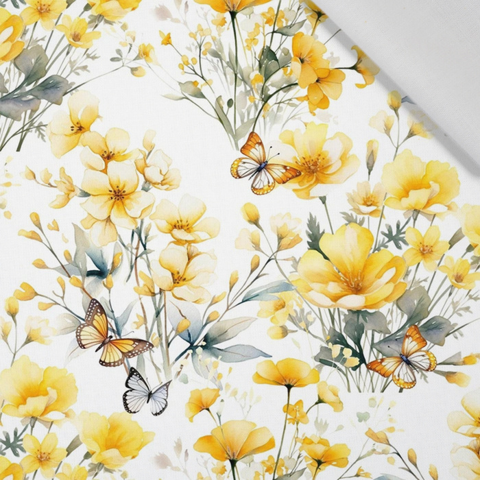 FLOWERS (BUTTER YELLOW) - tkanina wiskozowa