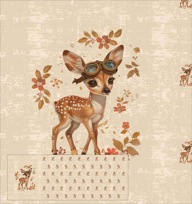 FAWN STEAMPUNK FOREST - PANORAMICKÝ PANEL (60cm x 135cm) Mušelín bavlněný