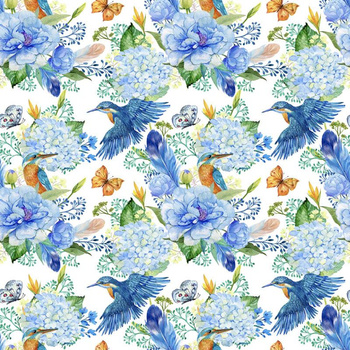 MINI KINGFISHERS AND LILACS (KINGFISHERS IN THE MEADOW) / white