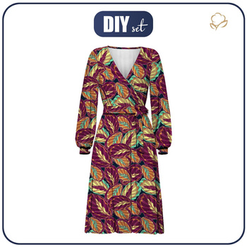 Zavinovací šaty (BIANCA) - PURPUROVÉ LISTY (VINTAGE) - Sada šití