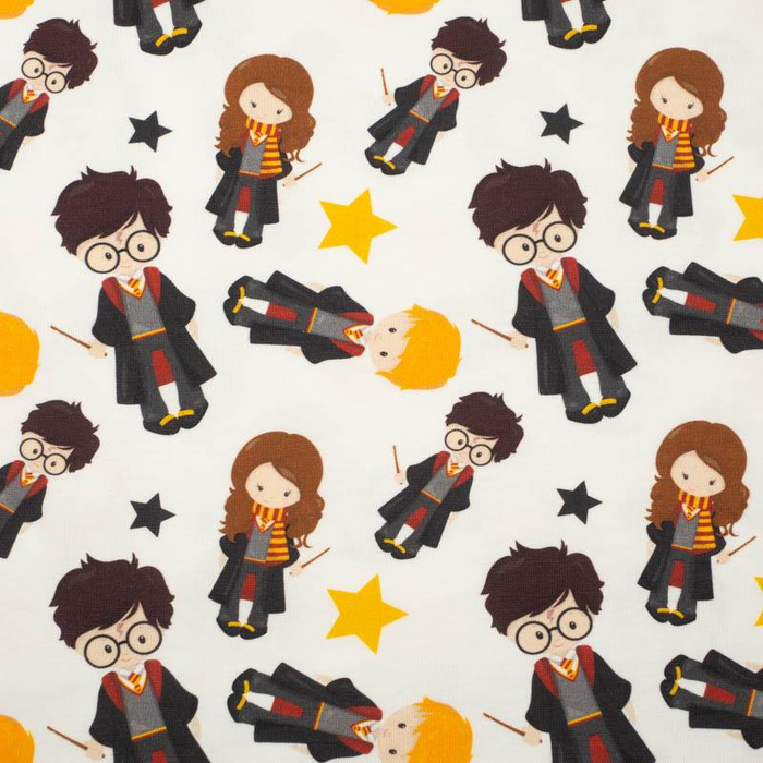 MAGICAL FRIENDS pat. 2 (MAGIC SCHOOL) / white - Waterproof woven fabric