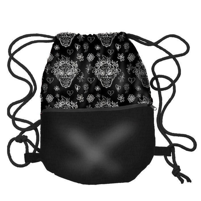 GYM BAG WITH POCKET - SKULLS CONTOUR / garland (DIA DE LOS MUERTOS) - sewing set