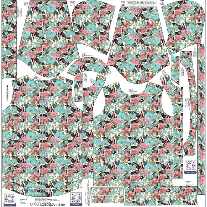 KIDS PARKA (ARIEL) - FLAMINGOS AND MONSTERAS - softshell (134/140)