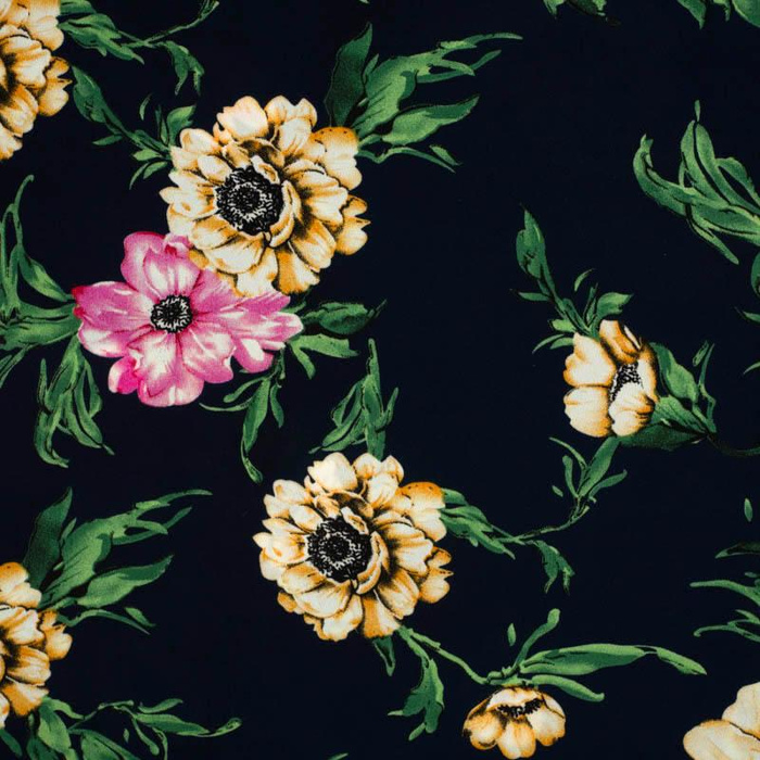 PEONY FLOWERS pat. 2 / navy - georgette