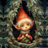 VINTAGE CHRISTMAS ELF - Paneel (60cm x 50cm) Voděodolná tkanina Oxford