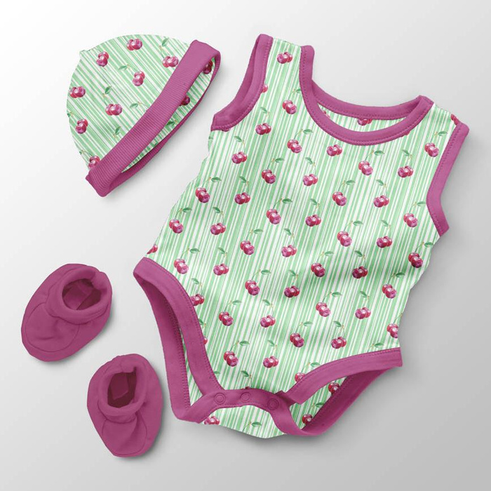 CHERRIES / stripes - Cotton woven fabric