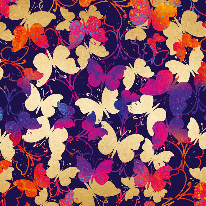 BUTTERFLIES / colorful - Cotton woven fabric