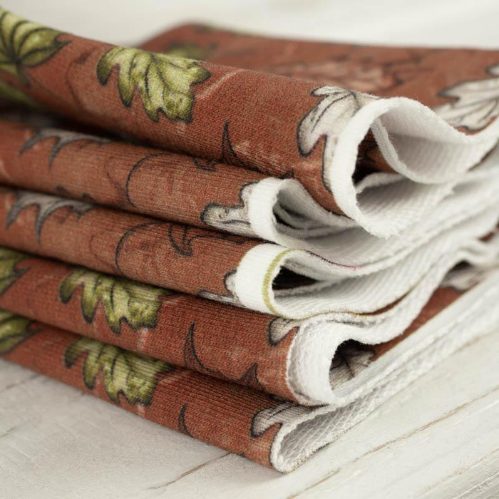 FOREST LEAVES pat. 1 / brown - looped knit fabric