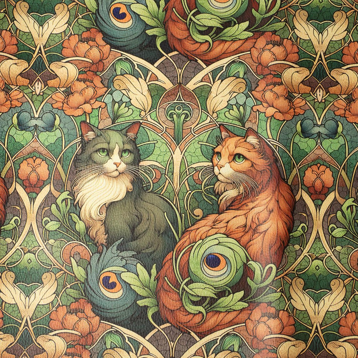 ART NOUVEAU CATS & FLOWERS VZ. 3 - tlustá ekologická koženka tlačená