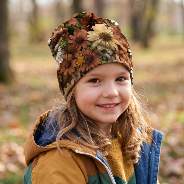 "Beanie" Mütze - AUTUMN FLOWERS WZ. 30 / Größe nach Wahl
