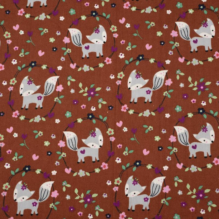FOXES (wreaths) / brick - POPLIN 100% cotton 