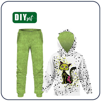 Children's tracksuit (OSLO) - CAT ELENA (DIA DE LOS MUERTOS) pat. 2 - looped knit fabric (146/152)