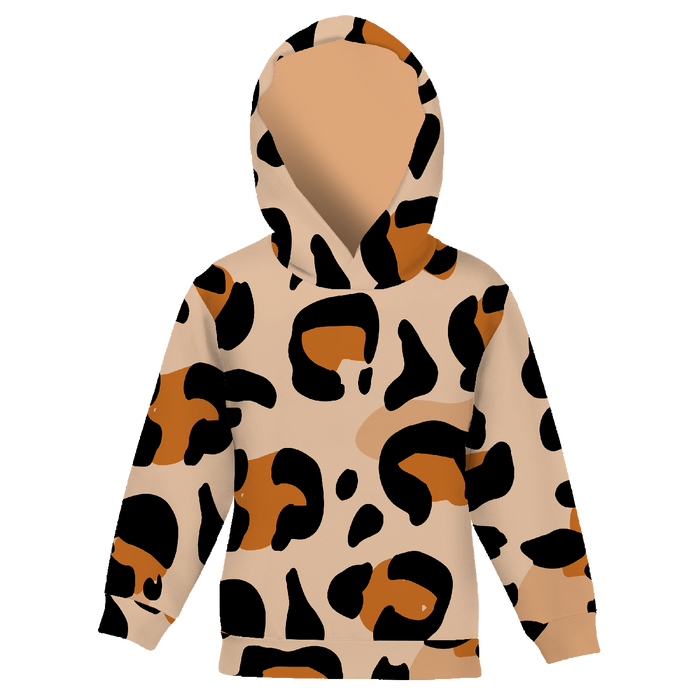 DĚTSKÁ MIKINA S KAPUCÍ (ALEX) - LEOPARD / SKVRNY - teplákovina 122/128