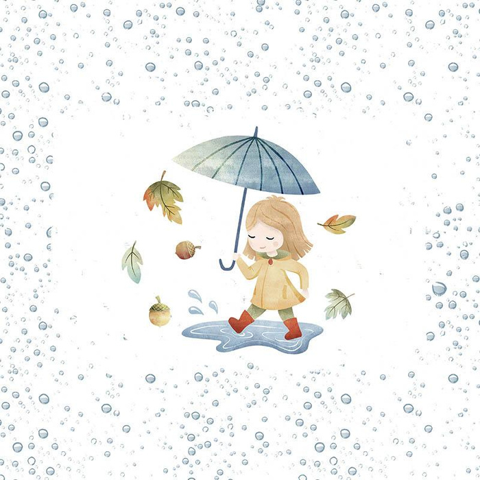 GIRL WITH UMBRELLA / DROPS (AUTUMN GIRL) - panel 50cm x 60cm - single jersey 