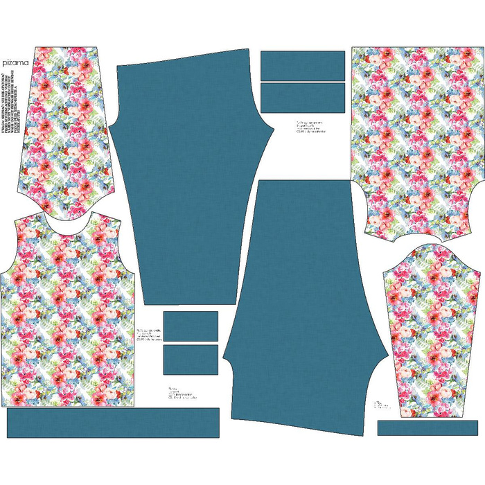 CHILDREN'S PAJAMAS " MIKI" - WILD ROSE PAT. 3 (IN THE MEADOW) - Elastic cotton knit fabric (134/140)