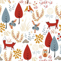 FOREST FOLKLORE / white - Cotton woven fabric