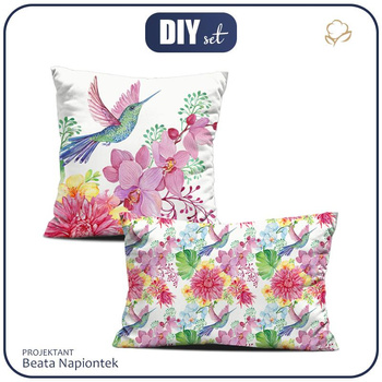 DEKO-KOPFKISSEN - KOLIBRIS UND BLUMEN