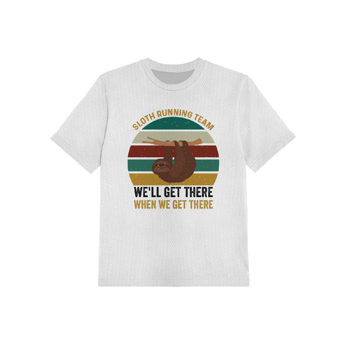 CHILDREN'S SPORTS T-SHIRT - SLOTH RUNNING TEAM / white (128/134)