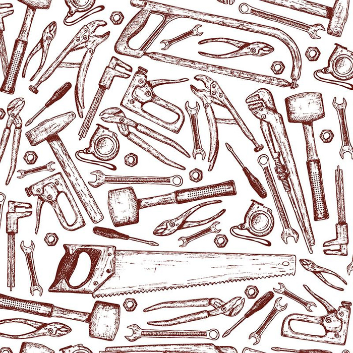 WERKZEUG / sepia - weiß - Baumwoll Webware