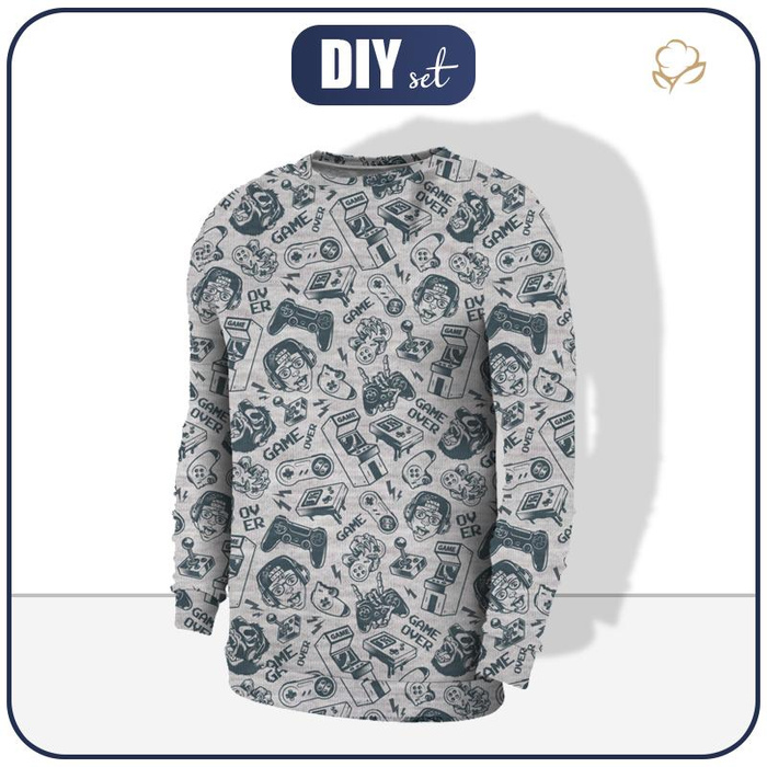 MEN’S SWEATSHIRT - GAME OVER ( RETRO ) / melange light grey - Elastic brushed knit fabric M