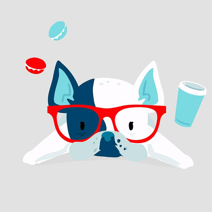 Hund mit Brille (J'adore Paris) / aqua - Paneel Single Jersey TE210