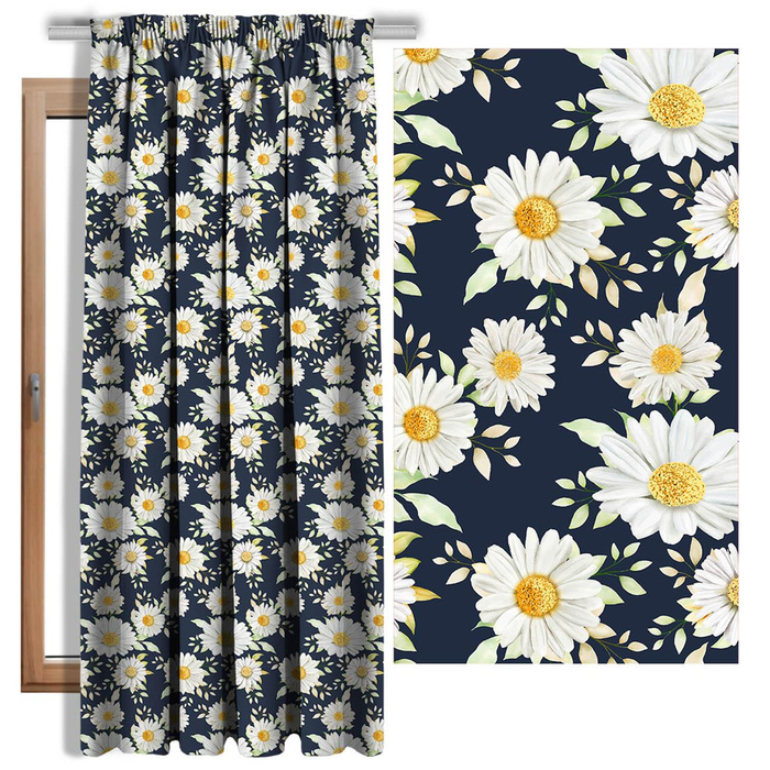 DAISIES PAT. 2 / dark blue - Woven Fabric for tablecloths
