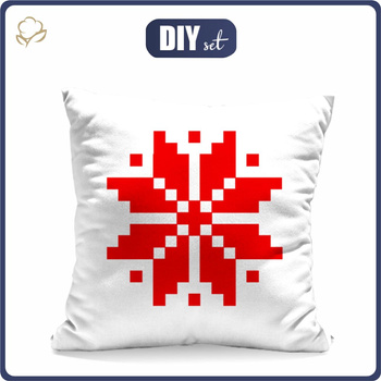 POLŠTÁŘ 45x45 - ALPSKÉ KVĚTY / červená - Sada šití