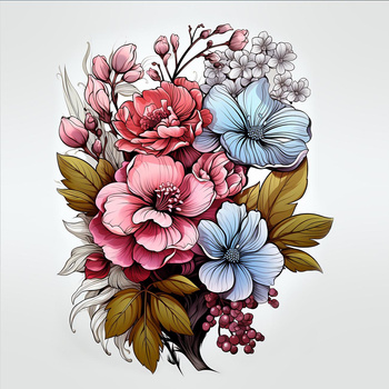 BOUQUET OF FLOWERS WZ.8 - panel (60cm x 50cm) - Welur tapicerski