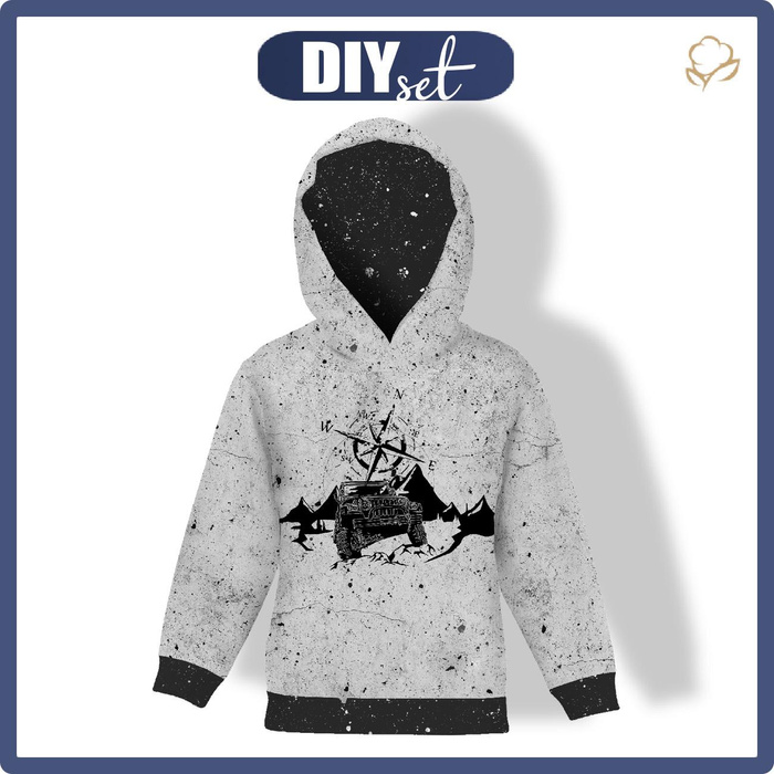 KID'S HOODIE (ALEX) - JEEP / CONCRETE - looped knit fabric (110/116)