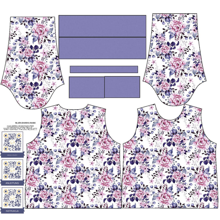 BLUZA DAMSKA (HANA) BASIC - KWIATY DZIKIEJ RÓŻY wz. 1 (KWITNĄCA ŁĄKA) - dzianina pętelkowa - XXL