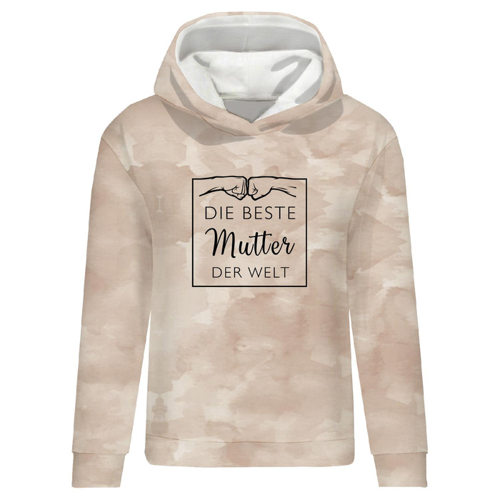 CLASSIC WOMEN’S HOODIE (POLA) - DIE BESTE MUTER DER WELT / CAMOUFLAGE pat. 2 (beige) - looped knit fabric