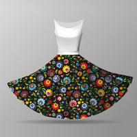 Big circle skirt panel - CREPE - LOWICZ FOLKLORE / black