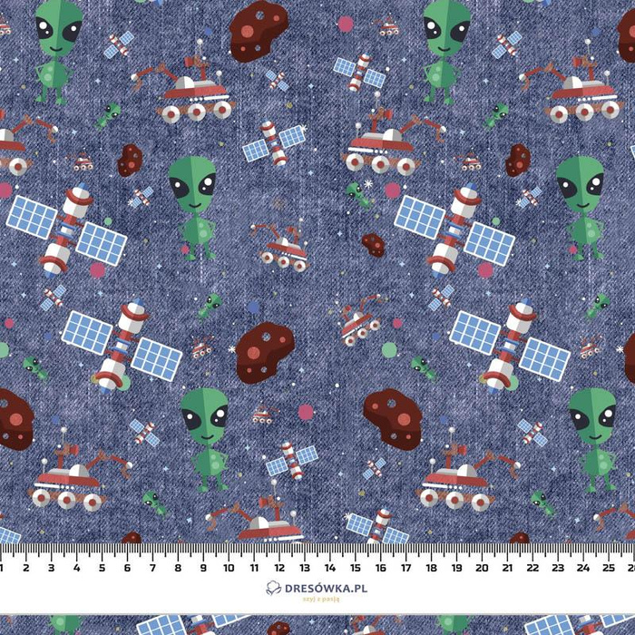 COSMIC MIX PAT. 1 (SPACE EXPEDITION) / ACID WASH DARK BLUE - looped knit fabric